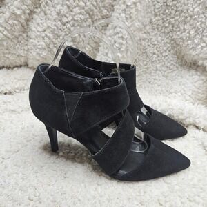 Trina Turk Black Suede‎ Leather Pointed Toe Strappy Pumps sz 7